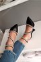 Black Satin 9cm Champagne Heeled Stiletto Evening Dress Women's Shoes with Ankle Belt and Stone Accessories - 3
