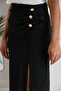 Crepe Fabric Gathered Stone Detail Slit Midi Skirt - Black - 3
