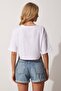 Women's White Printed Oversize Crop T-Shirt MC00178 - 3