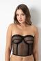 Women's Bustier Corset Striped Transparent Lace Underwire Non-Padded Gathering Crop Top R1050401