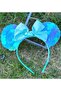 New Trend Luxury Large Large Shiny Fish Mermaid Sequin Bow Minnie Mouse Crown with Ears Crown Blue - 2