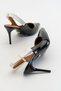 Lofty Ribbon Detailed Black Patent Leather 8 cm Women's Stiletto, Heeled Shoes - 4