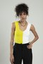 Neon Yellow-white Two-Color Women's Sports Strap V-Neck Stacked Pattern Knitwear Athlete Crop Top Blouse - 3