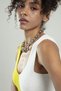 Neon Yellow-white Two-Color Women's Sports Strap V-Neck Stacked Pattern Knitwear Athlete Crop Top Blouse - 5