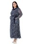 Large Size Collar Detailed Pocketed Belted Chiffon Lined Polka Dot Navy Blue Long Dress - 5