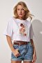 Women's White Printed Oversize Crop T-Shirt MC00178 - 2
