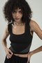 Black Colored Women's Square Collar Strap Side Striped Sports Knitwear Crop Top Badi - 5