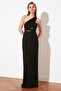 Siyah Pencere/Cut Out Detaylı Dokuma Uzun Gece Abiye Elbise TPRSS21AE0066 - 7