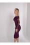 Laurest Burgundy Single Sleeve Tulle Fabric Lined Elegant Evening Dress with Back Slit - 2
