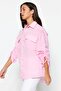 Light Pink Adjustable-Sleeve Ruched Detail Woven Cotton Shirt TCTSS23TG00011 - 3