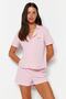 Açık Pembe %100 Pamuklu Ayıcık Nakışlı Şortlu Örme Pijama Takımı THMSS23PT00012