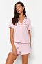 Açık Pembe %100 Pamuklu Ayıcık Nakışlı Şortlu Örme Pijama Takımı THMSS23PT00012 - 2