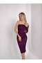 Laurest Burgundy Single Sleeve Tulle Fabric Lined Elegant Evening Dress with Back Slit - 3