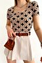 Women's Short Sleeve Square Neck Chain Pattern Blouse - 5