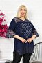 Short Sleeve Tunic with Stone Embroidered Collar and Lace Sleeves and Hem - 8