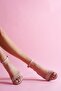 Beige Ankle Strap Platform Heeled Shoes - 6