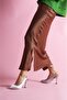 Gray Satin Pointed Front Daily Use Heeled Shoes - 2