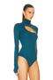 Women's Body Petrol Green Turtleneck Finger Snap Window Silk Jersey - 3
