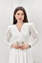 Crepe Fabric Double Breasted Collar Kiloş Dress - White - 3