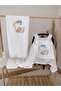 غطاء عربة أطفال مطرز من الموسلين بطبقة واحدة + وسادة عربة أطفال + بطانية مطرزة بطبقة مزدوجة باللون الأبيض الفيل