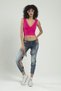 Fuchsia Pink Colored Women's Sports Athlete Ribbed Knitwear Bustier Crop Top Blouse - 2