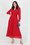 Women's Double Breasted Collar Tie Detailed New Season Long Chiffon Dress Btq028