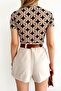 Women's Short Sleeve Square Neck Chain Pattern Blouse - 4