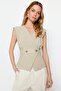 Gray Woven Bone Button Detail Double-Breasted Woven Blouse TWOSS20BZ0707 - 4