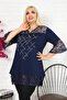 Short Sleeve Tunic with Stone Embroidered Collar and Lace Sleeves and Hem - 3