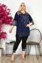 Short Sleeve Tunic with Stone Embroidered Collar and Lace Sleeves and Hem - 4