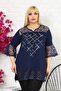 Short Sleeve Tunic with Stone Embroidered Collar and Lace Sleeves and Hem - 5