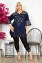 Short Sleeve Tunic with Stone Embroidered Collar and Lace Sleeves and Hem - 6