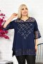 Short Sleeve Tunic with Stone Embroidered Collar and Lace Sleeves and Hem - 7