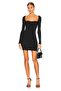 Women's Black Square Collar Imported Jersey Mini Dress
