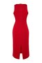 Red Bodycon Collar Accessory Detailed Midi Pencil Skirt Woven Dress Twoss23El02115 - 8