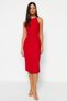 Red Bodycon Collar Accessory Detailed Midi Pencil Skirt Woven Dress Twoss23El02115 - 2