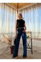 Nicola Lycra Women's Dark Blue Super High Waist Loose Leg Denim Jeans Loose Trousers - 3