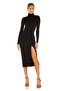 Women's Turtleneck Front Slit Detail Back Low-Cut Silk Jersey Midi Dress - 2