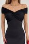 Women's Flexible Diving Fabric V-Neck Midi Length Black Evening Dress & Black Graduation Dress 5038 - 2