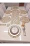 19 Pieces/ Faux Leather/ Glittering Presentation Set/1 Runner/6 Serving/6 B.mat/6 Spoon Holder /gold Glittering - 4