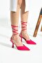Fuchsia Stringed Ankle Strap Satin Women's Heeled Shoes - 5