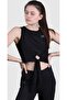 Women's Crop Athlete Undershirt Black with Belly Tie Hlv1338 - 2