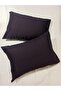 Cotton Satin Covered 2 Pack Striped Pillow Case 50X70 Cm. - Black - 3