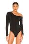 Women's Black One Shoulder Silk Jersey Bodysuit - 3
