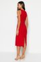 Red Bodycon Collar Accessory Detailed Midi Pencil Skirt Woven Dress Twoss23El02115 - 5