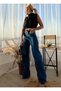 Nicola Lycra Women's Dark Blue Super High Waist Loose Leg Denim Jeans Loose Trousers - 2
