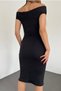 Women's Flexible Diving Fabric V-Neck Midi Length Black Evening Dress & Black Graduation Dress 5038 - 3