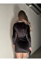Velvet Square Neck Mini Dress with Leg Slit - 5