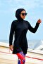 ملابس سباحة Rivamera محجبة سوداء منقوشة ومغطاة بالكامل مكونة من 4 قطع R1107 - 2