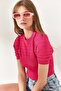 Women's Fuchsia Openwork Ribbed Knitwear Blouse BLZ-19002270 - 4